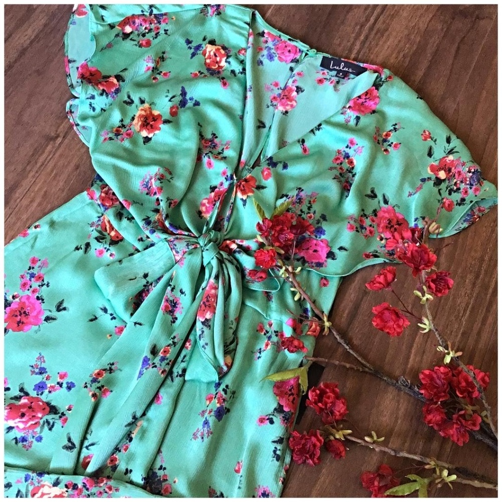 FEW LEFT❗Lulu's Mint Floral Cropped Jumpsuit - Picture 7 of 7